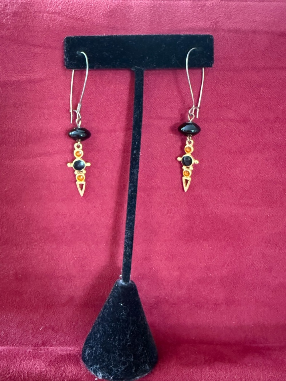 Gold-Tone Black & Amber Drop Earrings